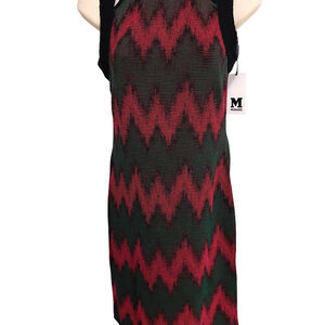 M by MISSONI Pink, Green, Black Multicolor Sleeveless Knit Bodycon Sweater Dress
